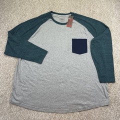 NEW Foundry T Shirt Mens Big Size 3XL Gray Teal Blue Long Sleeve Raglan Pocket