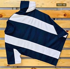 Men’s Casual Navy Blue & White Wide Stripe Short Sleeve T‑Shirt – Classic Nautic