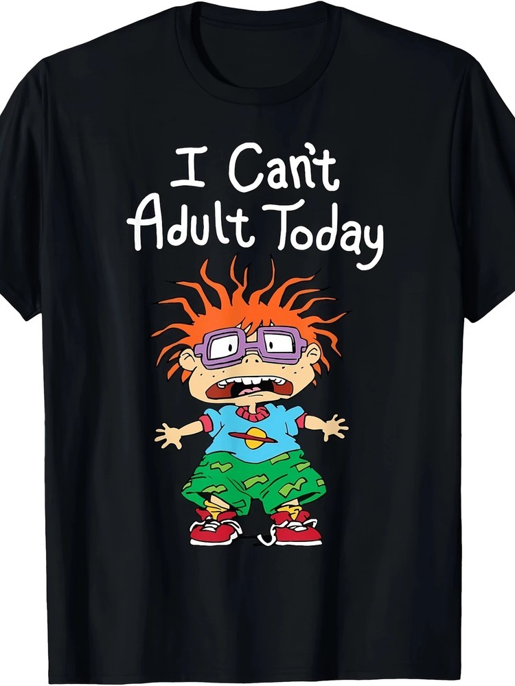 1pc Loose Fit Casual Cotton T-Shirt – “I Can’t Adult Today” Graphic, Crew Neck