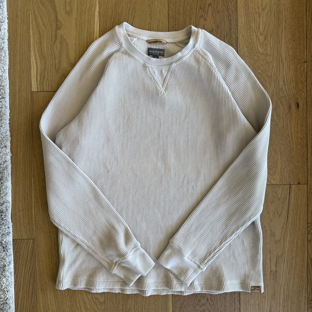 LL Bean Signature Waffle Knit Thermal Crewneck Heavyweight 100% Cotton