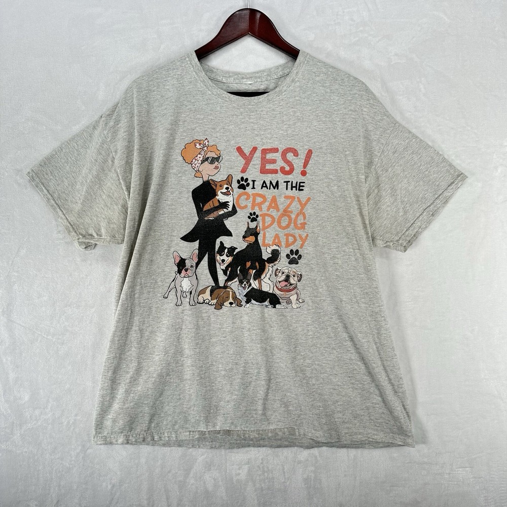 Vintage Crazy Dog Lady Shirt Mens XL Gray 90s Y2K Funny Unisex Animal