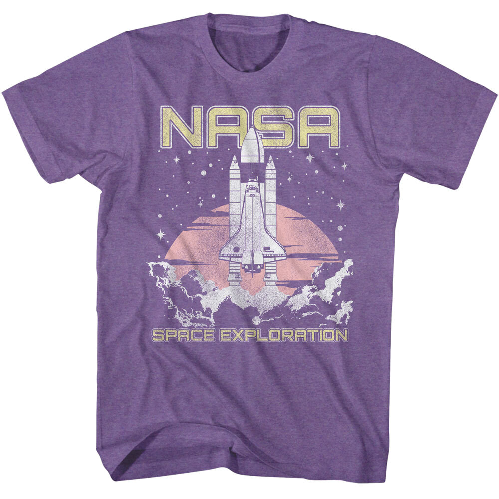 NASA Men’s T Shirt USA Space Exploration Rocket Purple Heather SM – 2XL