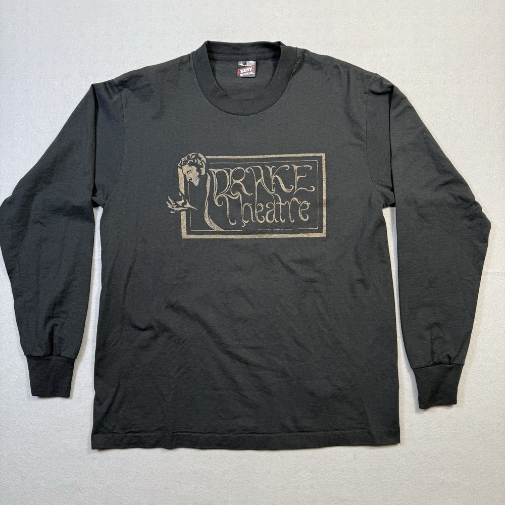 Vintage Drake Theatre Berkeley Long Sleeve T Shirt Mens Large Black Art Deco Gra