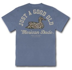 Simply Southern ‘Merican Dude Camo Duck T-Shirt Mineral Wash Blue. Large NWT
