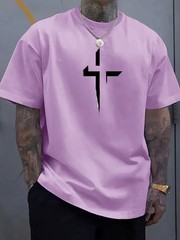 Men T Shirt 100% Cotton Round Neck Short Sleeve Cross Print Plus Size Loose Fit
