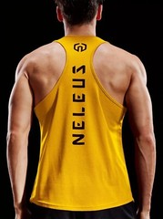 NELEUS ‘Dry Fit Logo Muscle’ Mesh Tank Top Men’s L Gym Workout Exercise Ylw NWT!