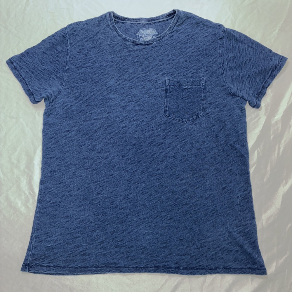 Wallace & Barnes Indigo Blue Heathered Crew Neck Long Sleeve T Shirt – M Medium