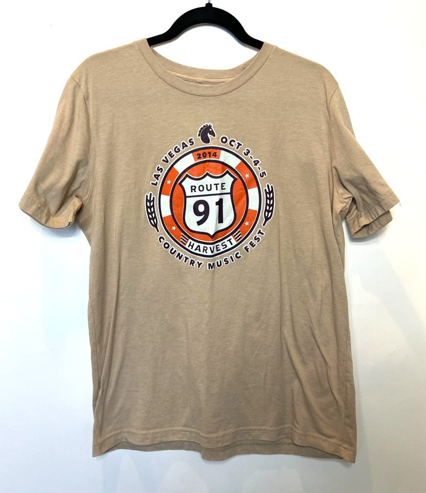 Route 91 Harvest Country Music Fest 2014 Tee XL Beige Short Sleeve Crewneck Mens