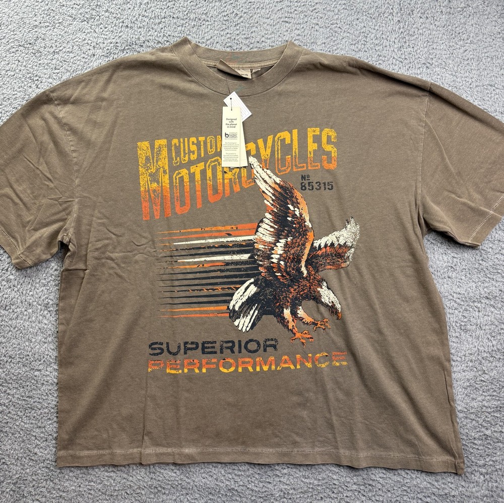 No Boundaries Shirt Mens XL Brown Custom Motorcycles Eagle Graphic Tee Oversized