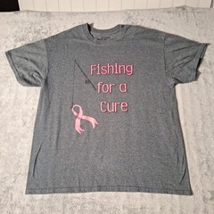 Fishing For A Cure Breast Cancer Awareness T-Shirt Size Large Gray Cotton Blend