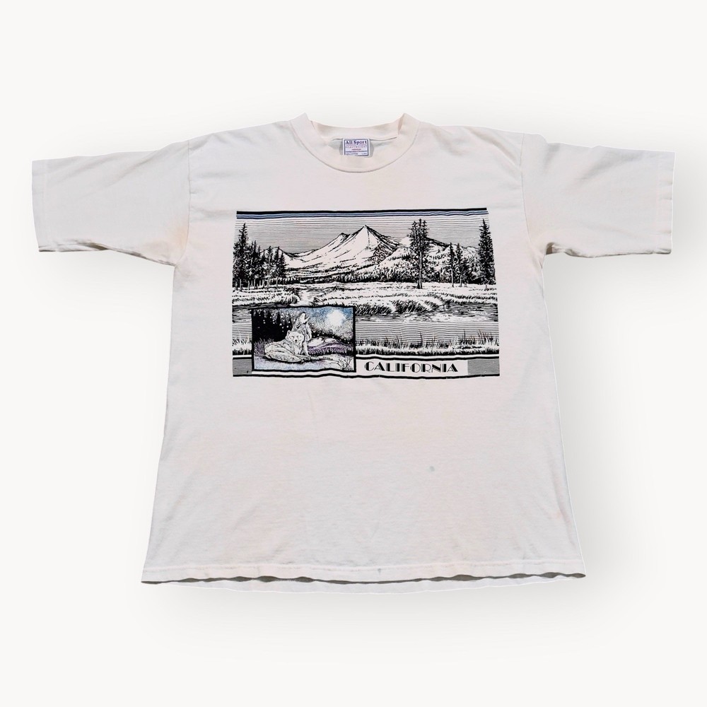 Vintage 90s California Tourist Graphic Tee Wolves Mountains Nature Mens Large