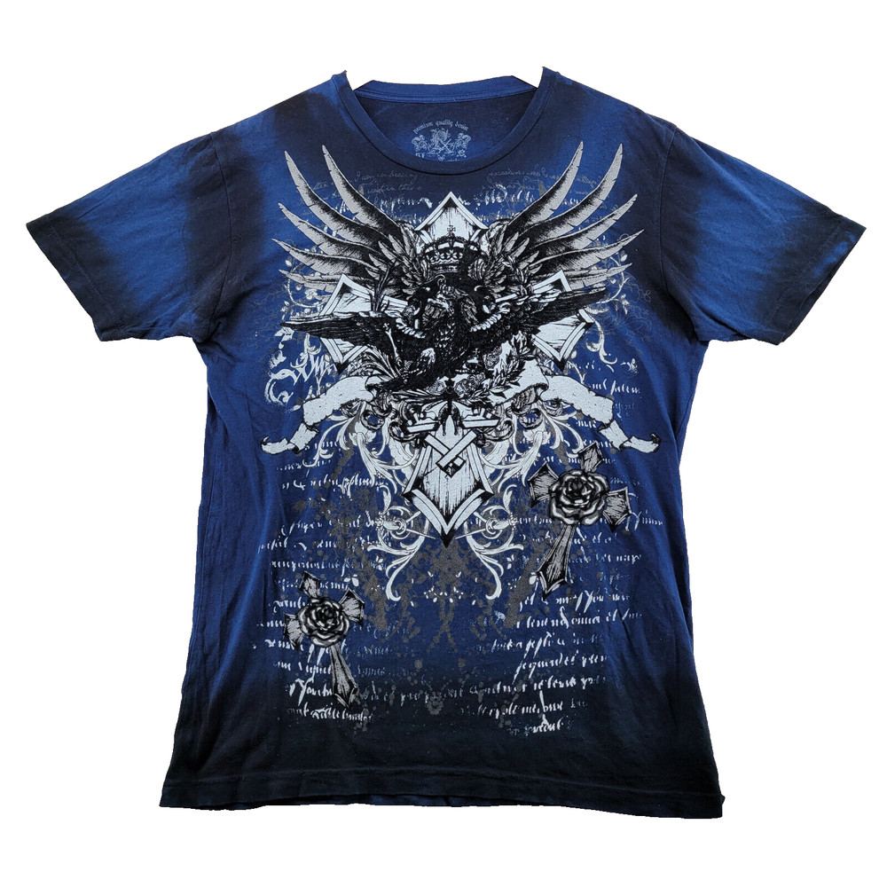 Custom Rug Vintage Wash Premium Denim Men Size L Blue Graphic Crew-Neck T-Shirt