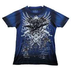 Custom Rug Vintage Wash Premium Denim Men Size L Blue Graphic Crew-Neck T-Shirt