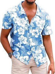 Men’s Hawaiian Floral Shirt Summer Casual Button Down Beach Vacation Top