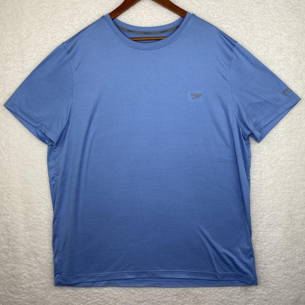 Speedo Shirt Mens 2XL Blue Tagless UV Protection Crew Neck Polyester Spandex