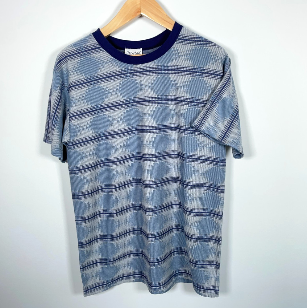 90s Striped Pattern T-Shirt Adult Large Blue Striped Geometric Skater USA Made