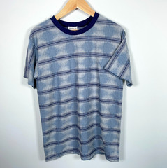 90s Striped Pattern T-Shirt Adult Large Blue Striped Geometric Skater USA Made