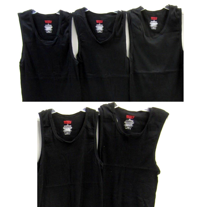 5pk LEVI’S BLACK TANK TOPS, SIZE LARGE (42-44), 60% Cotton / 40% Polyester, NEW