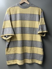 Vintage Hang Ten Striped T-Shirt Yellow Grey 70s Surf Skate Made in USA L/XL