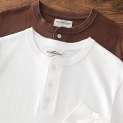 Vintage Men Long Sleeve Henry T-Shirt Pure Color Cotton Shirts Casual Tops