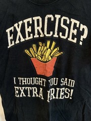 Exercise Fries Fruit Of The Loom T-Shirt Size M Black Small Hole On Back
