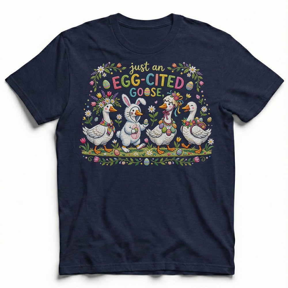 Egg Cited Goose Easter Duck Floral T-Shirt Spring Holiday Cute Animal Tee