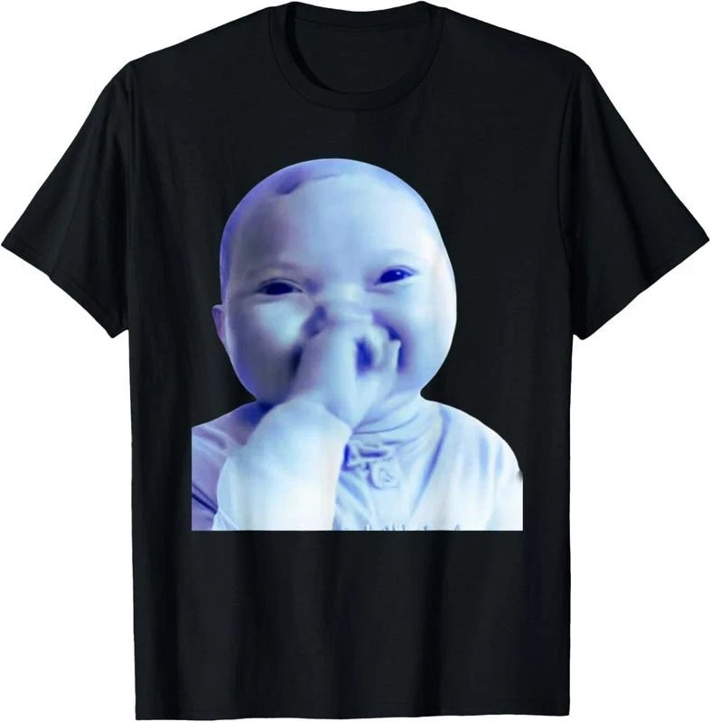 100% Cotton Funny AI Baby Holding Laugh Meme Viral Trend T-Shirt