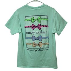 Simply Southern Mens Preppy T-Shirt M Minty Green Bow Ties Casual Coastal