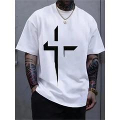 Men’s Cotton Cross Print T-Shirt Crew Neck Short Sleeve Casual All-Season Tee