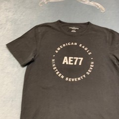 American Eagle Outfitters T Shirt Mens Medium Black “AE77” Graphics Round Neck