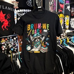 Bruh We Back Funny Raccoon Back To School Student Graphic T-Shirt
