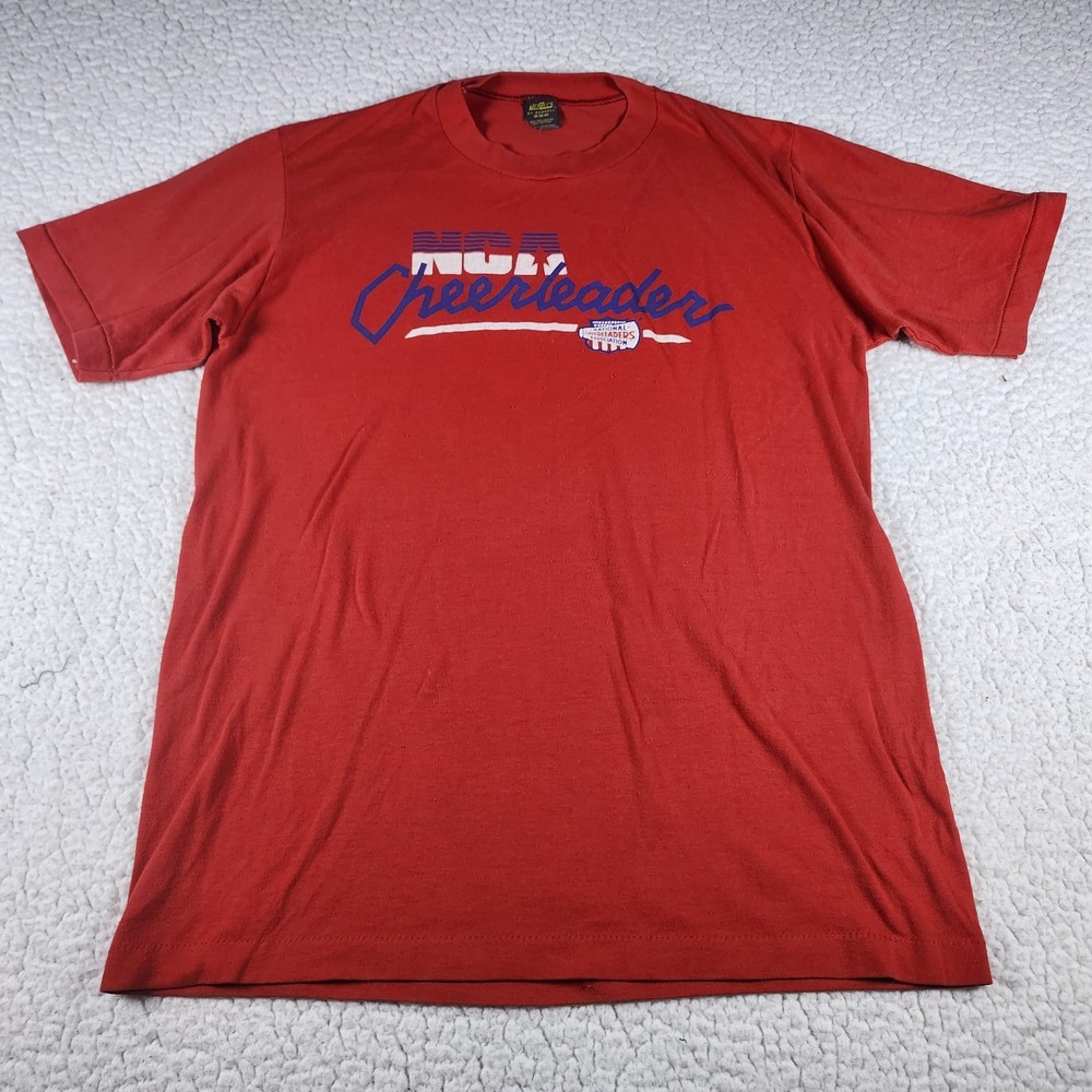 Vintage NCA Cheerleader T Shirt Red USA National Cheerleaders Assoc Russell M