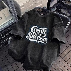 Vintage Letter Graphic T-Shirt 100% Cotton Oversized Streetwear Lace Up Tee
