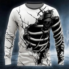 2025 Halloween Skeleton Print Long Sleeve T-Shirt Men Gothic Casual Top NEW!