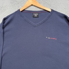 Polo Jeans Co Ralph Lauren T Shirt Mens 2XL Blue Long Sleeve V-Neck Y2K 90s