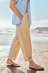 Mens Linen Yoga Pants Elastic Waist Drawstring Summer Beach Loose Fit Trouser