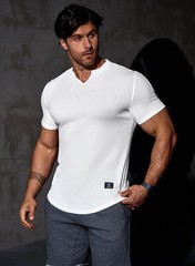 Mens V-Neck Muscle Slim Henley Shirt Workout Gym Athletic Shirt Summer Fashio…