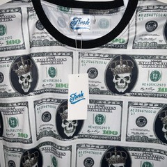 FRESH PRINTS OF BEL AIR POLYESTER DOLLAR GOLD CROWN SKULL PRINT T-SHIRT 3X L NWT