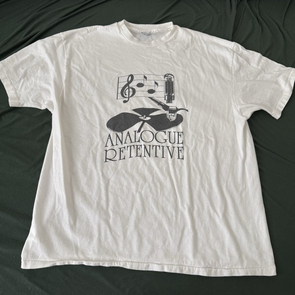 Vintage 90s Analogue Retentive Audiophile Vinyl Record Graphic T Shirt XL USA
