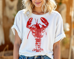 Red Lobster Graphic T-Shirt Coastal Nautical Beachwear Summer Ocean Seafood A82