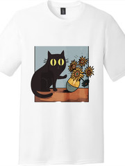“Naughty Cat & Sunflowers” Art Graphic Tee – Unisex Vintage Cat T-Shirt