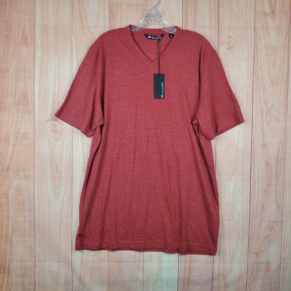 Travis Mathew Mens T Shirt Sz XL Red Pima Cotton Short Sleeve Trumbull V-Neck