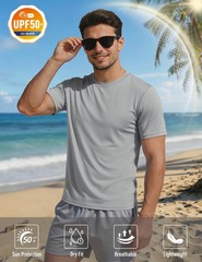 Mens Short Sleeve Shirts Dry Fit Workout Athletic Running Gym Shirt UPF50+ Su…