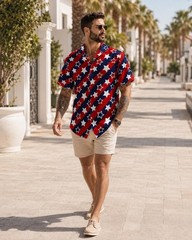 Patriotic Star Hawaiian Shirt For Men, 4th Of July Button Up Shirt