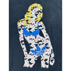 Adidas Mens Graphic T-Shirt Black Pixelated Bikini Woman Trefoil Logo Size M