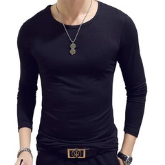 Men T Shirt Long Sleeve Slim Fit Solid Color Round Neck V Neck Cotton Top