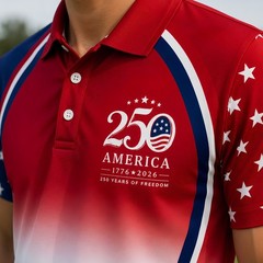 Gradient 250 Years Of Freedom Patriotic Golf Shirt, 4th Of July Golf Pol (S-5XL)