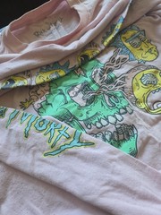 Rick and Morty Pink Skull Graphic Tee Long Sleeve Adult Size Medium