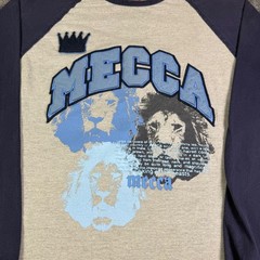 Vintage Mecca USA Shirt Mens Large Grey Navy Blue Lion Graphic Raglan 84