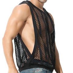 Sexy Men’s T-Shirt Mesh Fishnet Sleeveless Undershirt Muscle Hollow Out Tank Top